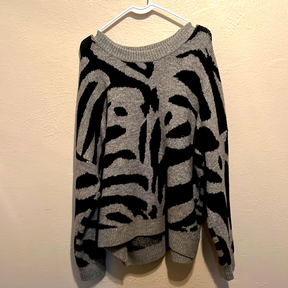 Plus Size Zebra Stripe Gray and Black Sweater